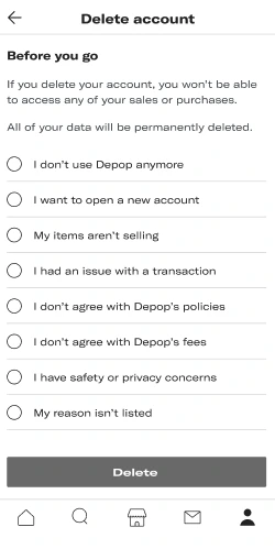 Delete Depop Account
