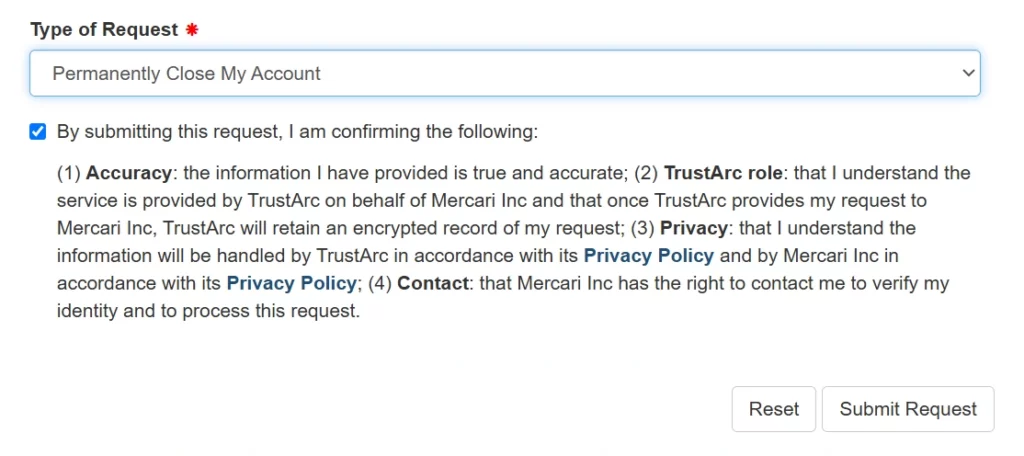 Mercari Account Delete Submit Request