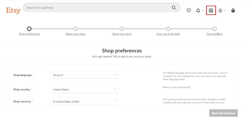 Shop name