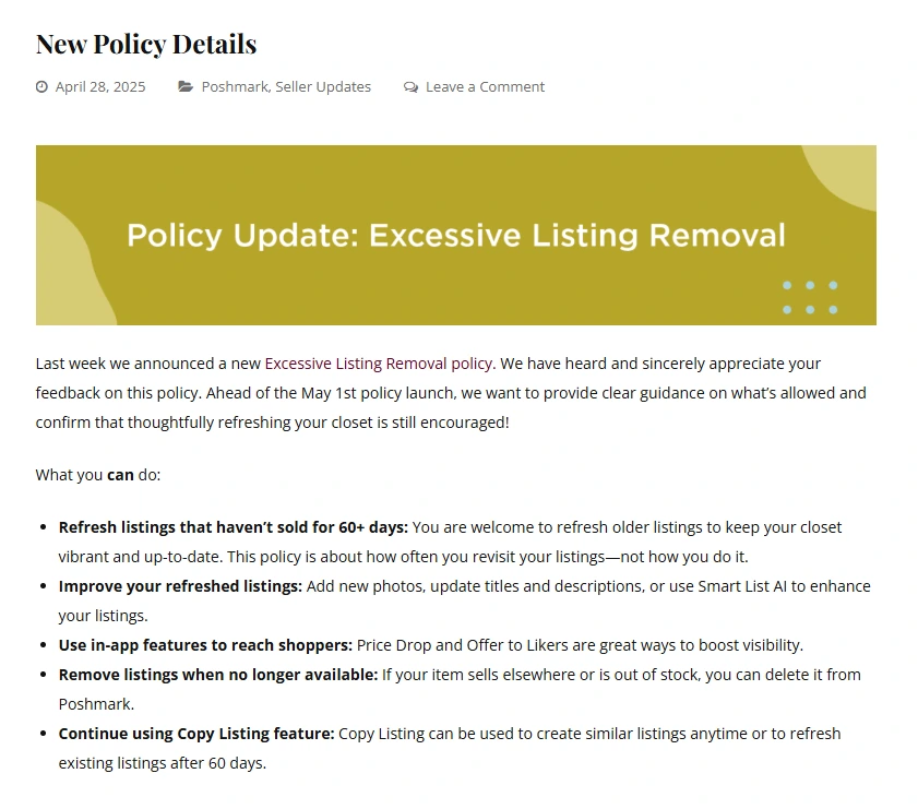 Excessive Listing Removal Policy Excessive Listing Removal Policy