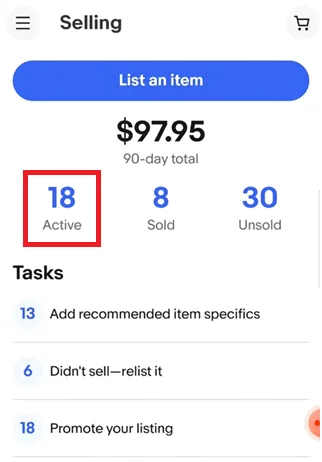 Active Listings on eBay App Active Listings on eBay App