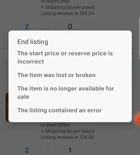 End eBay Listing Reason End eBay Listing Reason