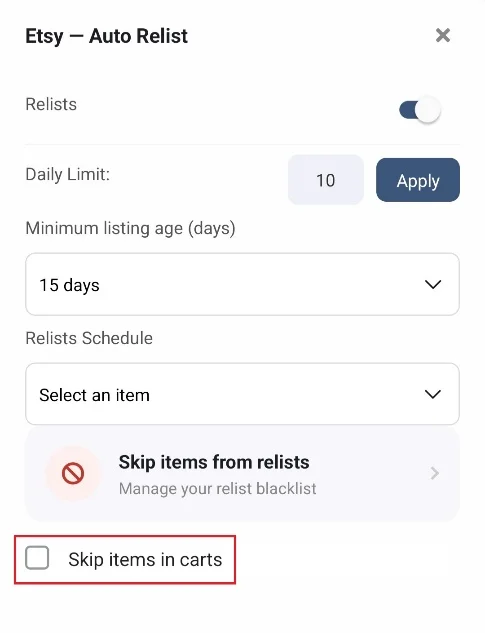 Etsy Skip Items in Carts Etsy Skip Items in Carts