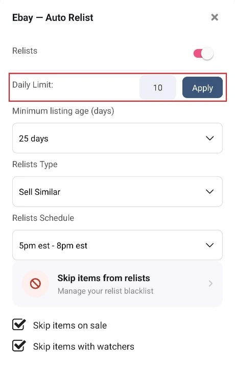 Select Daily Limit Select Daily Limit