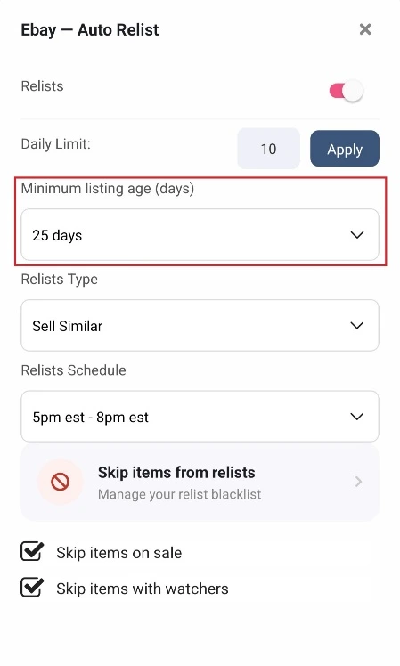 Select Minimum Listing Age Select Minimum Listing Age