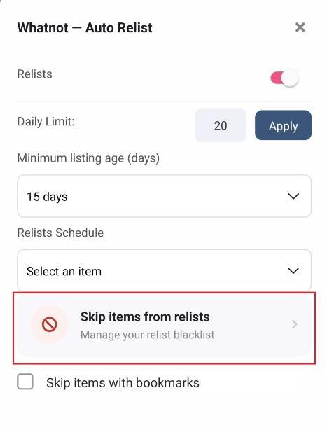 Skip Items from Relists Skip Items from Relists