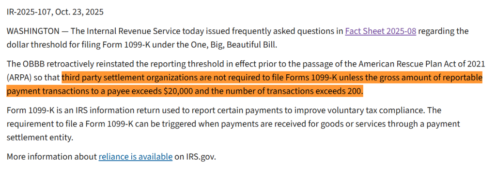 1099 K threshold 1099-K threshold