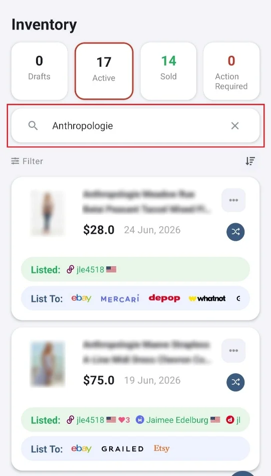 Search Active Items Search Active Items
